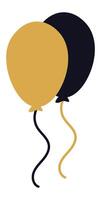Two balloons, one gold and one dark blue, are floating upwards held by curly ribbons, creating a festive atmosphere against a clean white background vector