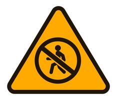 Vibrant yellow triangular sign featuring a black silhouette of a person walking crossed out by a diagonal line, clearly indicating no pedestrian access for safety vector
