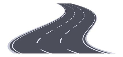 Winding highway disappearing into the distance with white dashed lines on a white background representing travel, journey, and transportation vector