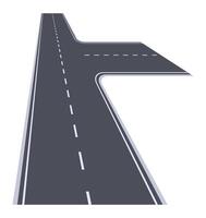 Straight road splitting into two directions at a crossroad, symbolizing choices and paths in life with white dashed lines on gray asphalt vector