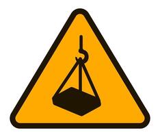 Yellow triangular warning sign indicating an overhead suspended load, enhancing safety awareness and promoting caution in industrial settings like construction sites and warehouses vector