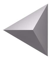 Gray triangular prism with bright top face and dark side faces pointing to the right on a white background represents stability, simplicity, and direction vector