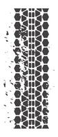 Vertical grunge tire track featuring a hexagonal tread pattern leaves a striking trail on a white background, creating a dynamic, distressed effect that captures movement and adventure vector
