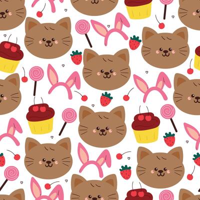 seamless pattern cute cartoon cat with cute stuffs. animal drawing for wallpaper and gift wrap paper