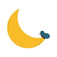 cute drawing cartoon half moon with butterfly. cute sky element for sticker, doodle vector