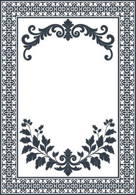 A4 frame, vintage abstract pattern frame, blue border, carpet border card
