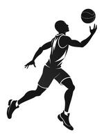 Silhouette of a basketball player dribbling and preparing to pass the ball forward vector