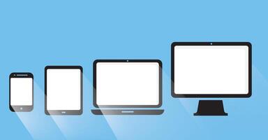 Set of device flat icon.Laptop, Computer, Tablet and Smartphone. vector