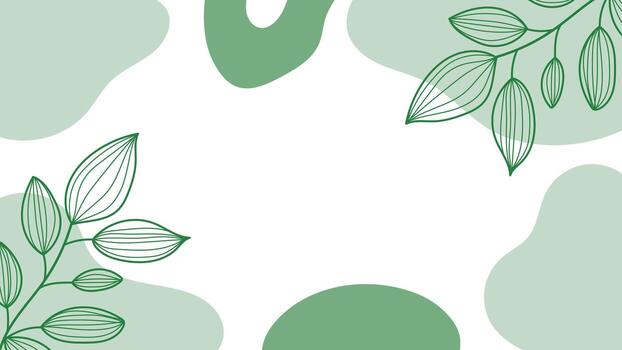 Abstract green botanical minimal background with organic shapes and line leaves background vector