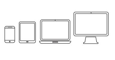 Set of device line icon. Computer, laptop, tablet and phone set. Illustration vector