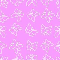 Seamless Butterfly Line Drawing Pattern isolated on pink background. illustration vector