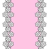 Simple flowers seamless border vertical frame template. graphic line illustration. Black and white Minimal abstract floral tropical repeat print. For logo, web, package, sticker. vector