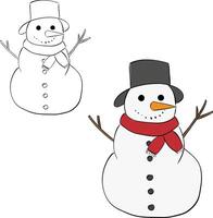Snowman isolated on transparent background. graphic line ink illustration. Banner, poster, sticker, print, modern textile design. Coloring Sheet for Stress Relief and Relaxation vector