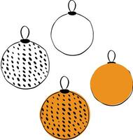 Christmas tree toy isolated on transparent background. graphic line ink illustration. Black silhouette of christmas ball. drawing. Isolated object on a white background. vector