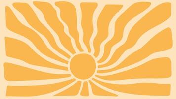 Sun groovy background, summer retro radial burst, yellow graphic wave.Vintage boho pattern. vector