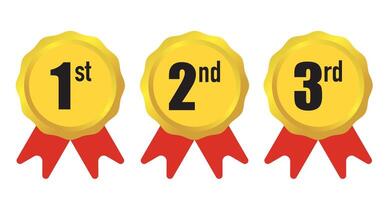 First, Second, and Third Place Badges with Red Ribbons vector