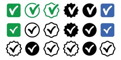 Checkmark icon collection. Checked check box sign. vector