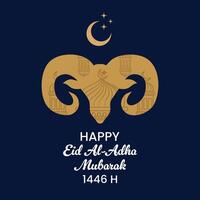 Happy Eid Al-Adha Mubarak Greeting with Ram Head and Mosque Background vector