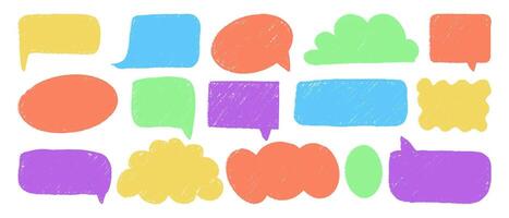 A set of bright hand-drawn text boxes. Textured mixed speech bubbles. Design elements for memo and messages. vector
