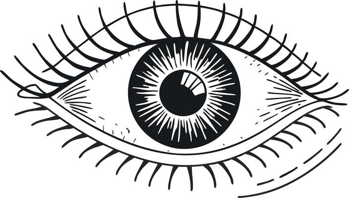 Engraved Eye Illustration with Eyelashes and Pupil