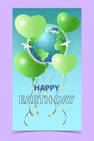 Vertical Earth Day card with balloons. Color image. vector