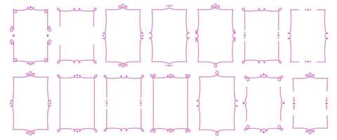Doodle Hand drawn vintage frames. Text border with square, circle, rectangle, oval shape. Pink Elegant line art borders. illustration for vignette, stamp, wedding invitation, birthday card vector