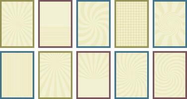 Set of retro backgrounds in style of 60s, 80s, 70s. Hand drawn Groovy arts. Hippie flyers.Abstract Trendy card with rays of sun, circles, lines. Nostalgia for vintage time. illustration vector