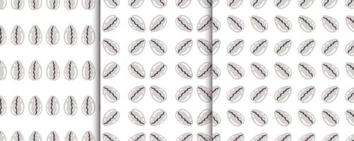 Shellfish seamless pattern Set. Collection of repeat ornaments with sea elements. Various Shells on white background. Snall seashell. flat illustration vector