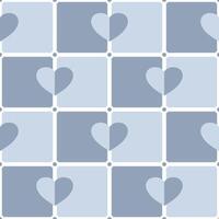 seamless pattern with gray hearts and squares. Geometric repeating gingham pattern, blue striped texture. vector
