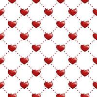Seamless pattern with hearts. Geometric red repeating texture of dotted rhombuses with hearts in nodes. vector