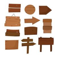 Set of cartoon wooden signs and planks in various shapes. Flat style on white background. vector