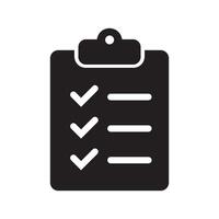 Glyph style clipboard icon with a completed checklist. Ideal for business planning, task management, productivity apps, project documentation and to-do list concepts. vector