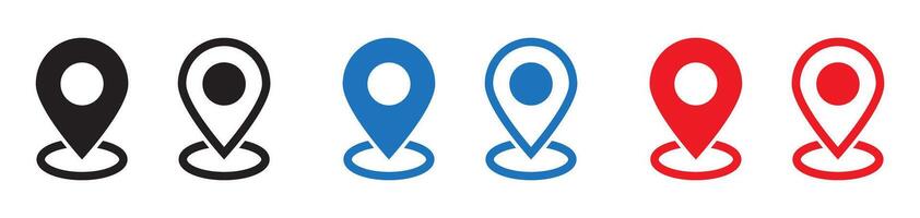 Geolocation icon. Location map icon. Red, black and blue maps pin. vector