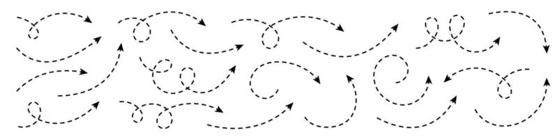 Collection of dashed curved arrows. Set of arrows. vector