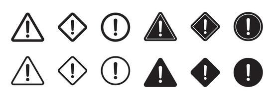 Alert icon. Warning sign and symbol. Exclamation mark in triangle, rombus and circle. vector