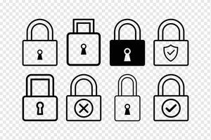 Padlock icons set showing security status variations vector