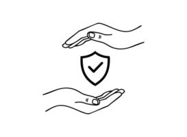 Protective hands holding a checked shield icon vector