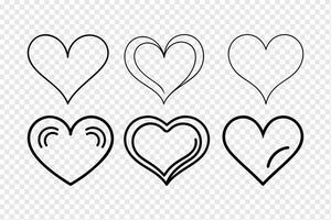 Six simple line art heart icons design set vector