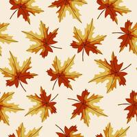 Seamless autumn pattern with hand drawn maple leaves. vector