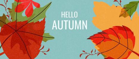 Autumn horizontal background with colorful abstract autumn leaves. Autumn modern art, horizontal poster. vector
