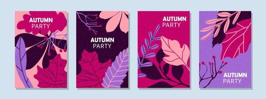 Set of abstract autumn cards, posters, with bright autumn leaves. Autumn web banner, flyer design. vector