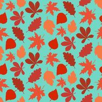 Autumn leaves on a blue background, seamless pattern of falling leaves. vector