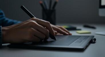 Graphic Designer Using Digital Drawing Tablet photo