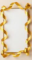 Golden ribbon frame with copy space on beige background photo