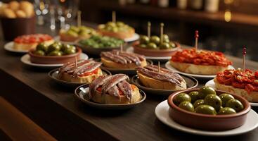A table with a lot of plates of food photo