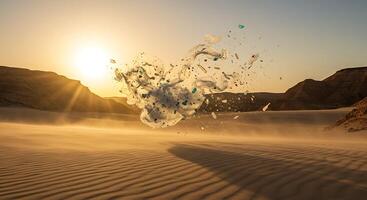 A person is standing in the desert with a heart photo
