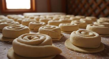 A bunch of dough on a table photo