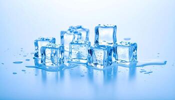 Ice Cubes Splash Blue Background photo