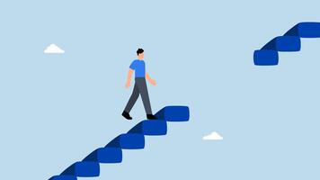 Career way impediment, 4k animation of savvy businessman walk to another level with caution of harmed broken staircase video