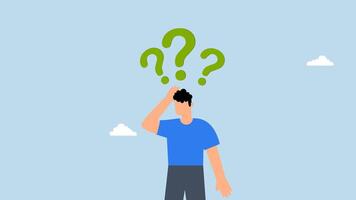 thinking to make decision. 4k animation of Businessman with suspicious gesture thinking about something with question mark. video